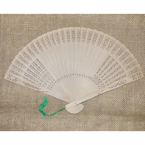 Painted Ornate Wood Hand Fan Tassel Asian Chinese Japanese Style Cherry Blossom - Picture 5 of 8